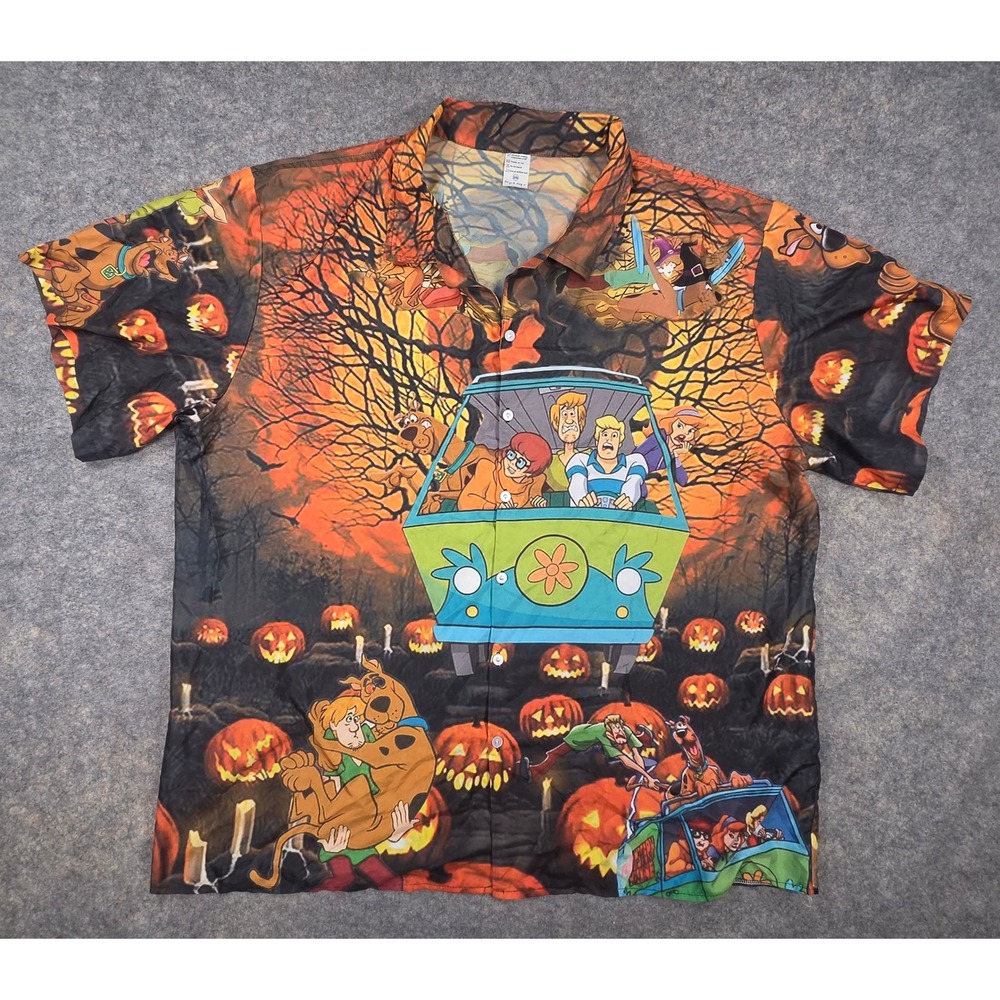 Scooby-Doo Mystery Machine Halloween Pumpkin All Over Print Shirt Mens 3XL